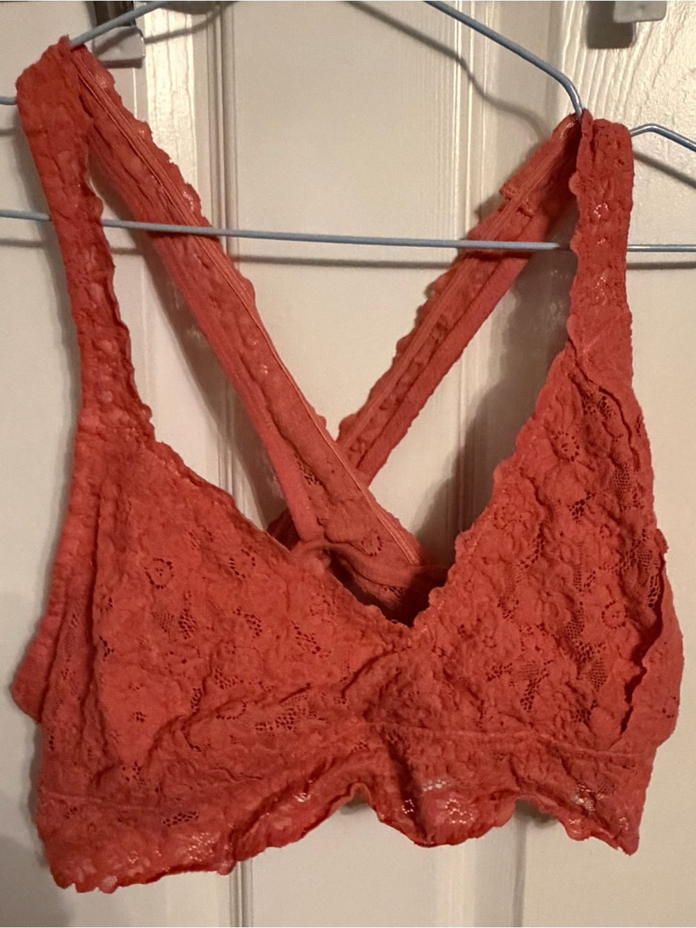 aerie Coral Lace Bralette with Cross-Back Straps